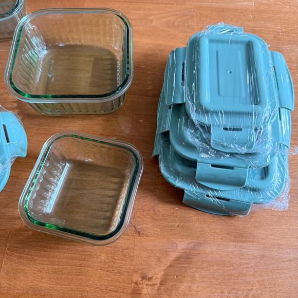 Gourmet Kitchen 10 Piece Fluted Green Glass Container Set w/ Locking Lids NEW - Picture 13 of 15